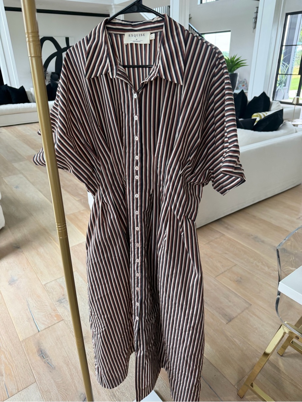 Anthropologie’s “Exquisite” brand Brown Striped Shirt Dress